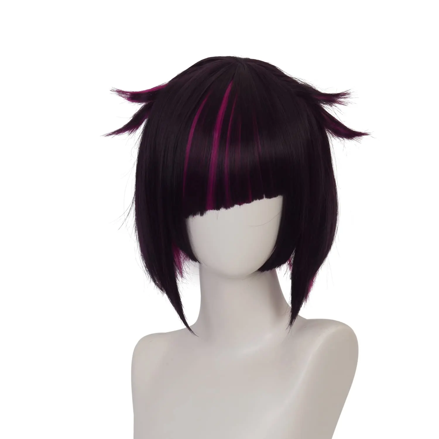 Anime Dark Purple mixed Magenta Cosplay Wig with Bangs Women Short Hair Men Heat-Resistant Fiber Halloween Family Party