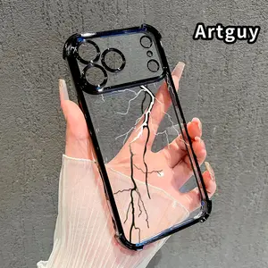 Cracked Elegance Pattern Four Corner Anti-Fall Phone Case Transparent Electroplated Protective Cover for iPhone 17 Pro Max Air 16 15 Plus 14 13 12 11 E