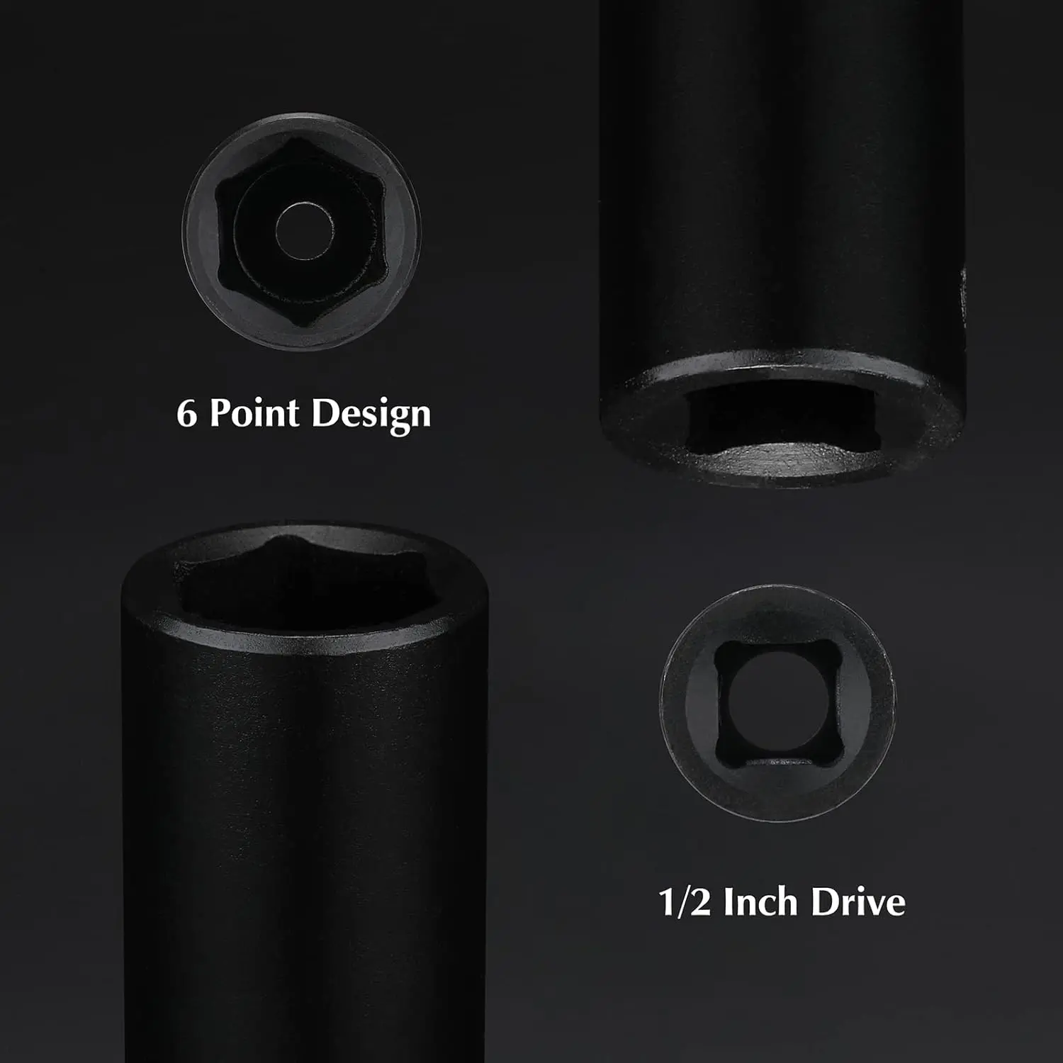 11 count 1/2 Inch Drive Deep Impact Socket Set, Metric, 6-Point, CR-V ...
