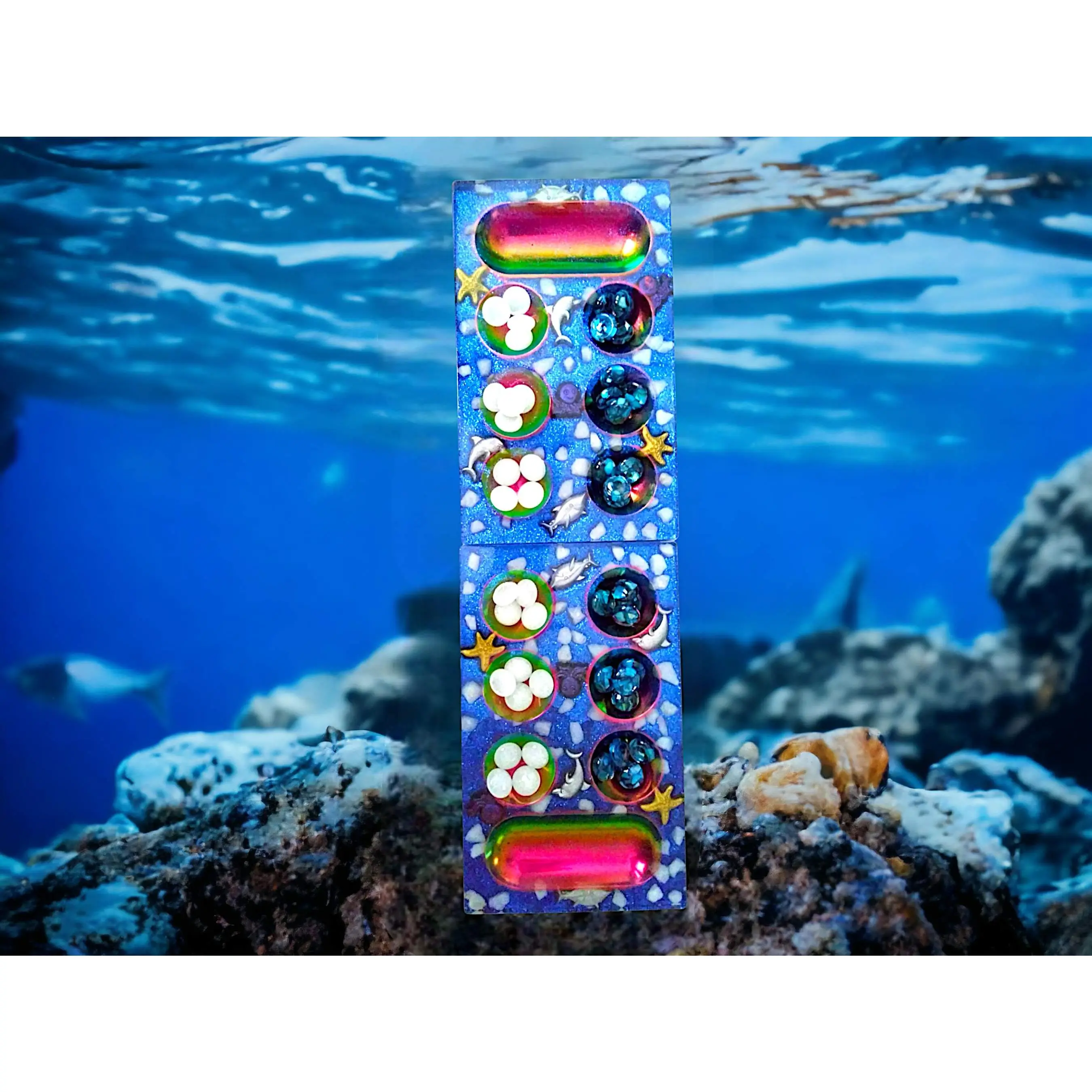 Unique Handcrafted Mancala Game with Sharks and Starfish, Perfect for Ocean Lovers