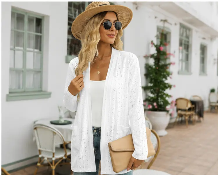 Women's Lightweight Open Front Cardigan Sweater, Long Sleeve Knit Cover Up with Pockets, Casual Loose Fit for Everyday Wear