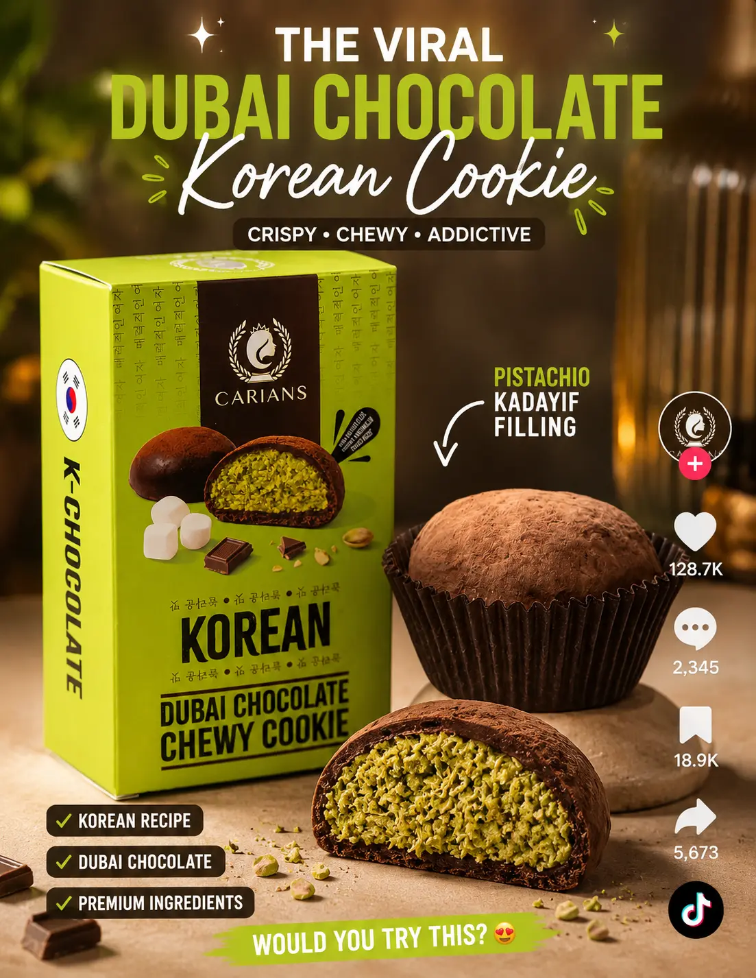 Viral Korean Chewy Dubai Chocolate Cookie