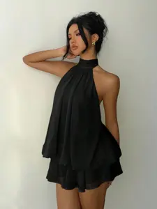 Women's Mini Dress, Chiffon Lightweight Elegant Chic Ruffled Butter Halter Tie Dress, Summer Dress, Wedding Travel Dress, Beach Party Dress, Birthday Dress, Evening Gown