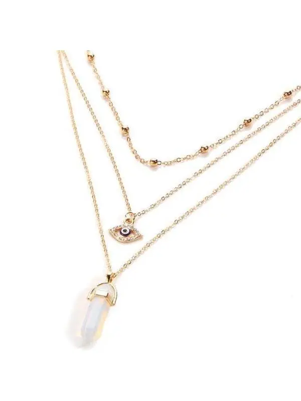 All Seeing Eye Multilayer Necklace with Purple Amethyst & Opal 3-Layer Pendant 16" Chain High-Quality Zinc Alloy Jewelry