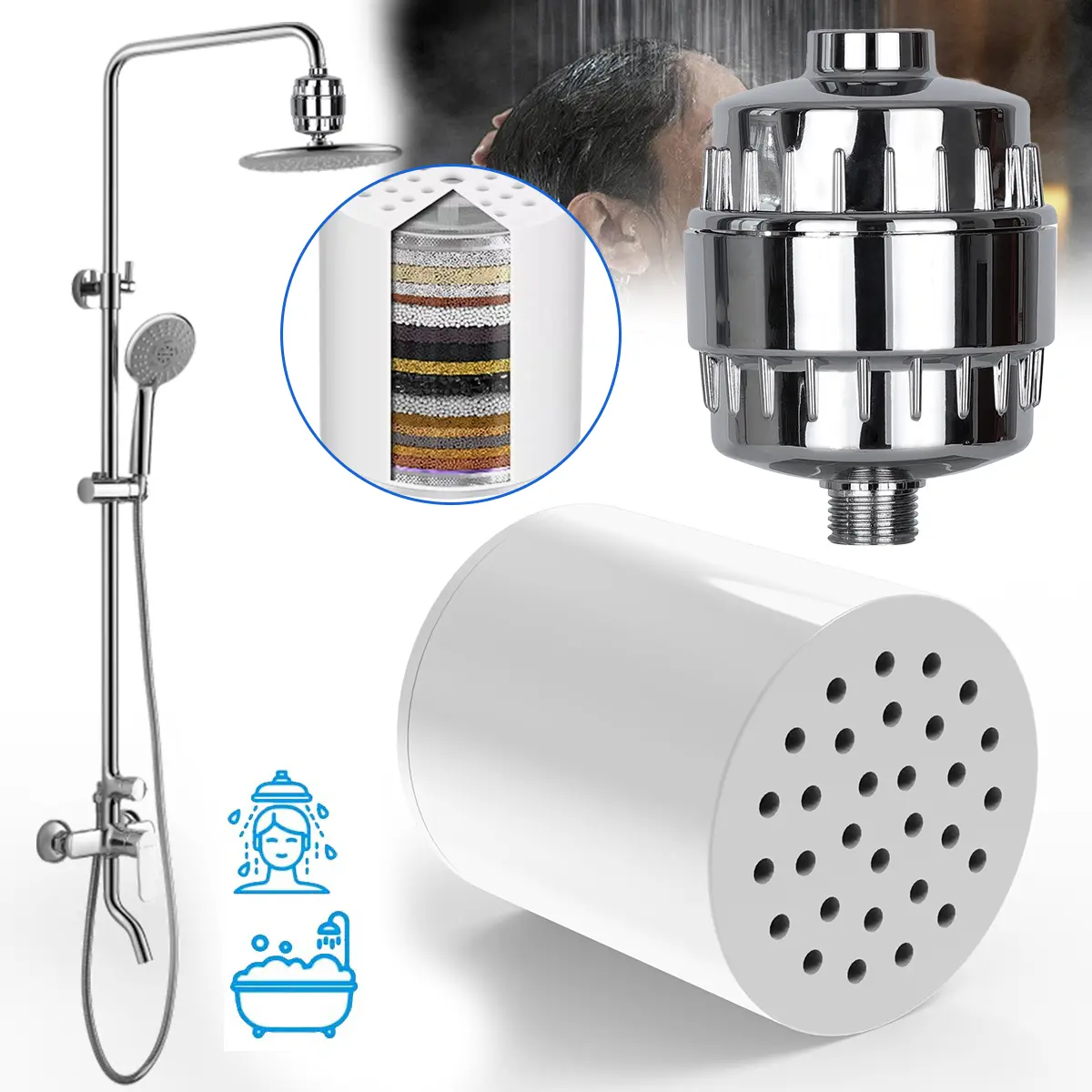 20-Stage Filtered Multi-Spray O-Ring Shower Head with Included Filter for Water Softening, Chlorine & Fluoride Removal, Shower Head Replacement, Filtered Showerhead