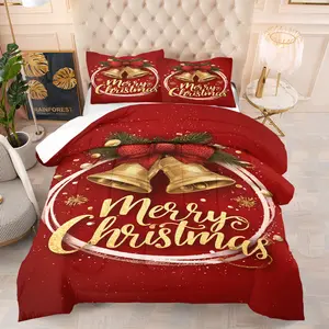 2/3 Piece Christmas Themed Printed Bedding Set, Christmas Decorated Copper Bell Patterned Comforter Set, Simple, Fashionable, Soft and Comfortable, Christmas Carnival and Happy New Year, Including 1 Quilt and 1/2 Pillowcase