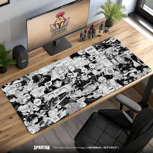 [New Anime Gear - Sale Up To 35%] Jujutsu Kaisen Manga Desk Mat, Black & White Gojo Sukuna Panel Extended Mouse Pad, Sorcerer Battle Desk Decor Gift