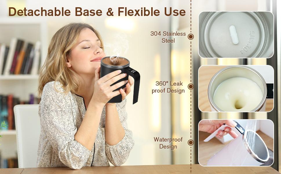 14oz Smart Self-Stirring Mug | USB Rechargeable Coffee Cup with LCD Temperature Display & Spill-Proof Lid,for Milk/Cocoa
