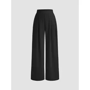 Cider [3 colors, size 2-26] French Riviera Vacation Elastic Waist Solid Pleated Wide Leg Trousers