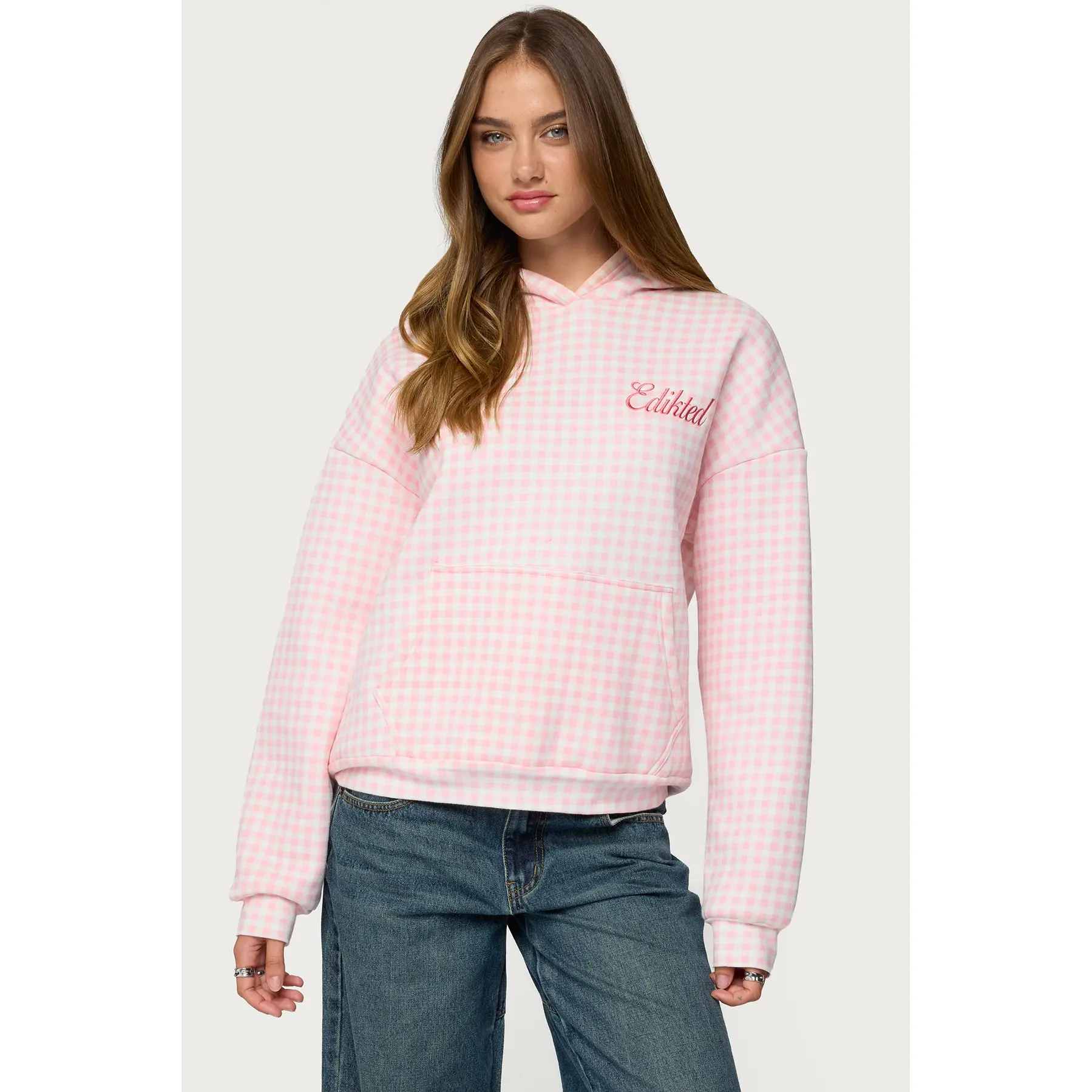 Edikted Gingham Oversized Hoodie