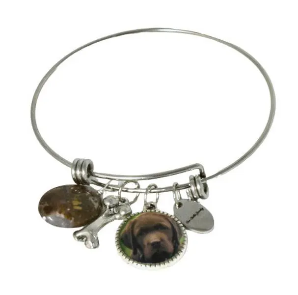 Custom Photo Bangle for Dog Lovers, Stainless Steel with Waterproof Setting and Bone Charm, Fits 7-8 inch Wrist - Custom Order
