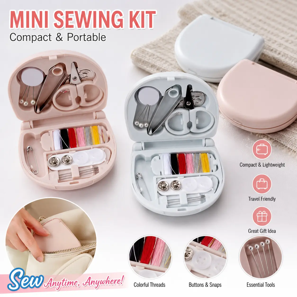 Portable Mini Sewing Kit, 2 Set Travel Sewing Tool Kit, Sewing Supplies for Home & Travel, Sewing Accessories for Daily Use, Craft Sewing Supplies, Sewing Accessories and Supplies-MM1