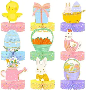 Easter Honeycomb Decorations, 9PCS Eggs Bunny Chick Easter Party Table Decorations for Office Home Classroom Kids Party Centerpieces