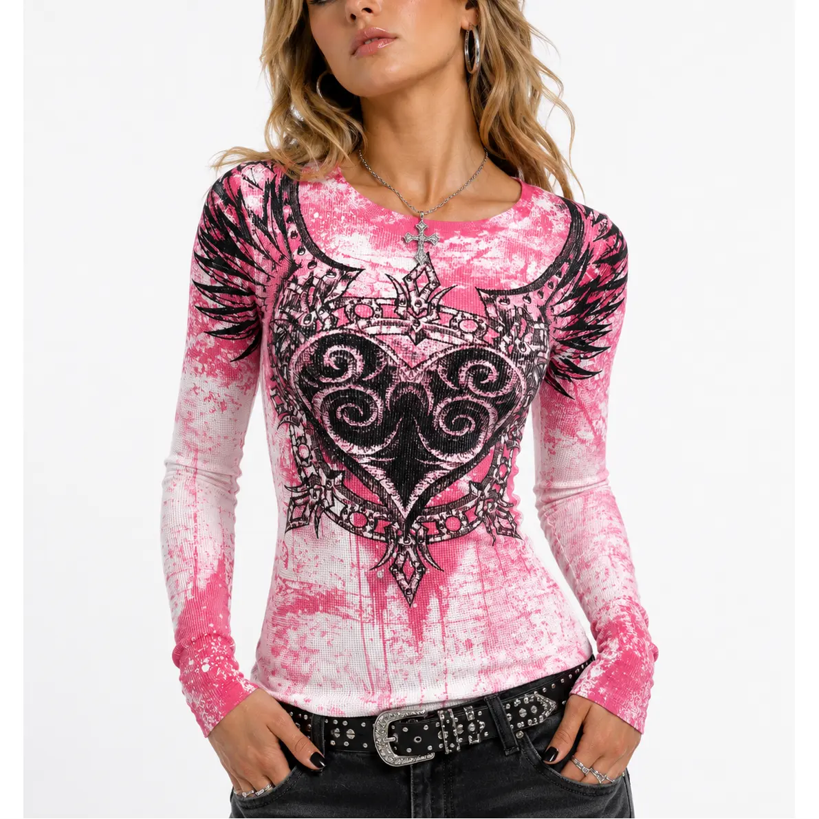 Xtreme Couture by Affliction Women's Basic Minimalist V-Neck Solid Cotton Long-Sleeve Thermal T-Shirt - Casual Daily Wear Womenswear Top, Regular