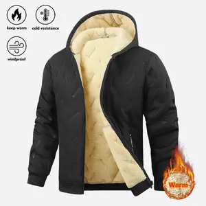 Men's Winter Fleece-Lined Thick Warm Hooded Jacket with Sherpa Fleece Lining Polyester Filling Full Zipper Closure for Everyday Casual Wear