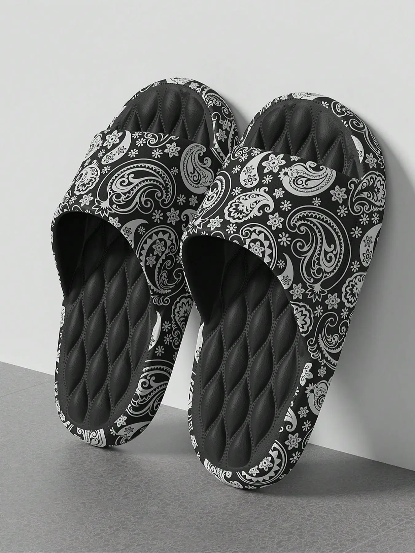 Men's Ethnic Pattern Slippers, Casual Comfortable Black Home Slippers, Soft Non-slip Slippers for Indoor & Outdoor Wear, Shoes for Men