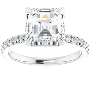5 1/3Ct Asscher Cut & Diamond Engagement Ring in White, Yellow, or Rose Gold