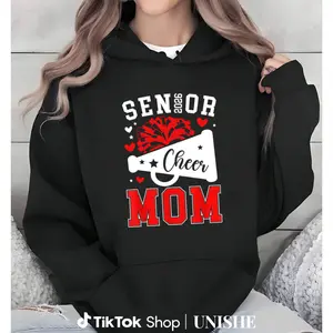 100% Unisex Proud Cheer Mom Hoodie 2026 – Senior Mama Long Sleeve Cheerleading Sweatshirt