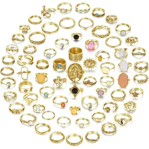 70 count   Ring Set Knuckle Rings for Women Bohemian Stackable Joint Rings Retro Boho Stacking Joint Finger Rings Pack