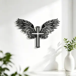 1 piece of cross wing metal wall decoration - elegant wing cross design Gothic Christian decoration - large size 15.74x15.74 inches - suitable for living room, kitchen, office, porch, terrace - housewarming wedding gift