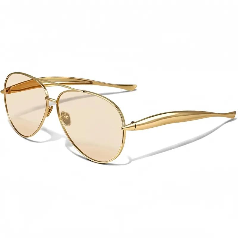 Summer Turn Up 1 PCS Large Frame Double Beam Metal Fashion Sunglasses, Advanced Retro Personality Versatile Daily Wear Street Photography Vacation Travel Beach Accessories, Gold Color Sleek Rectangular Acetate Sunglasses
