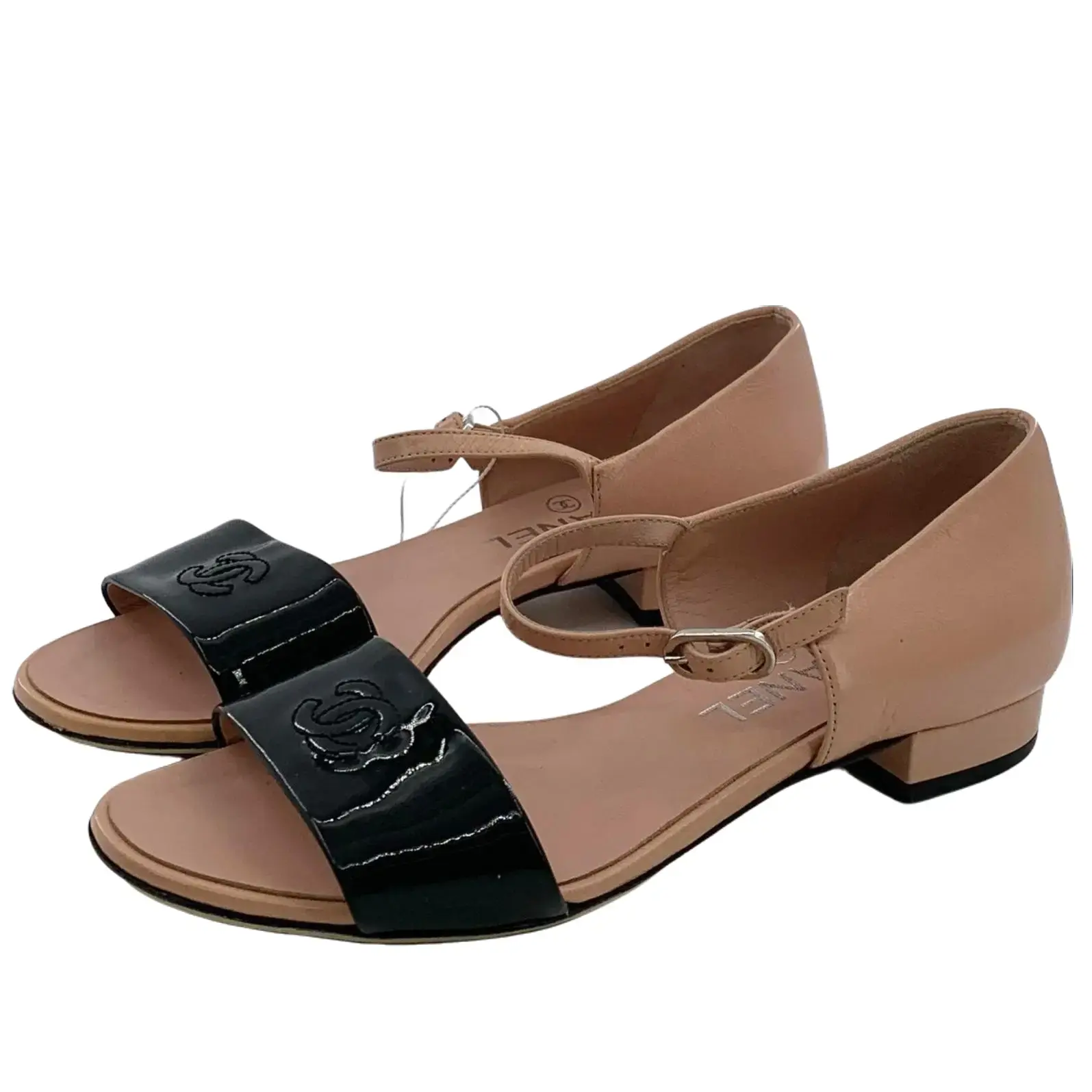 RDLT-Chanel size 36 black pink color‑block logo leather sandals-X34566