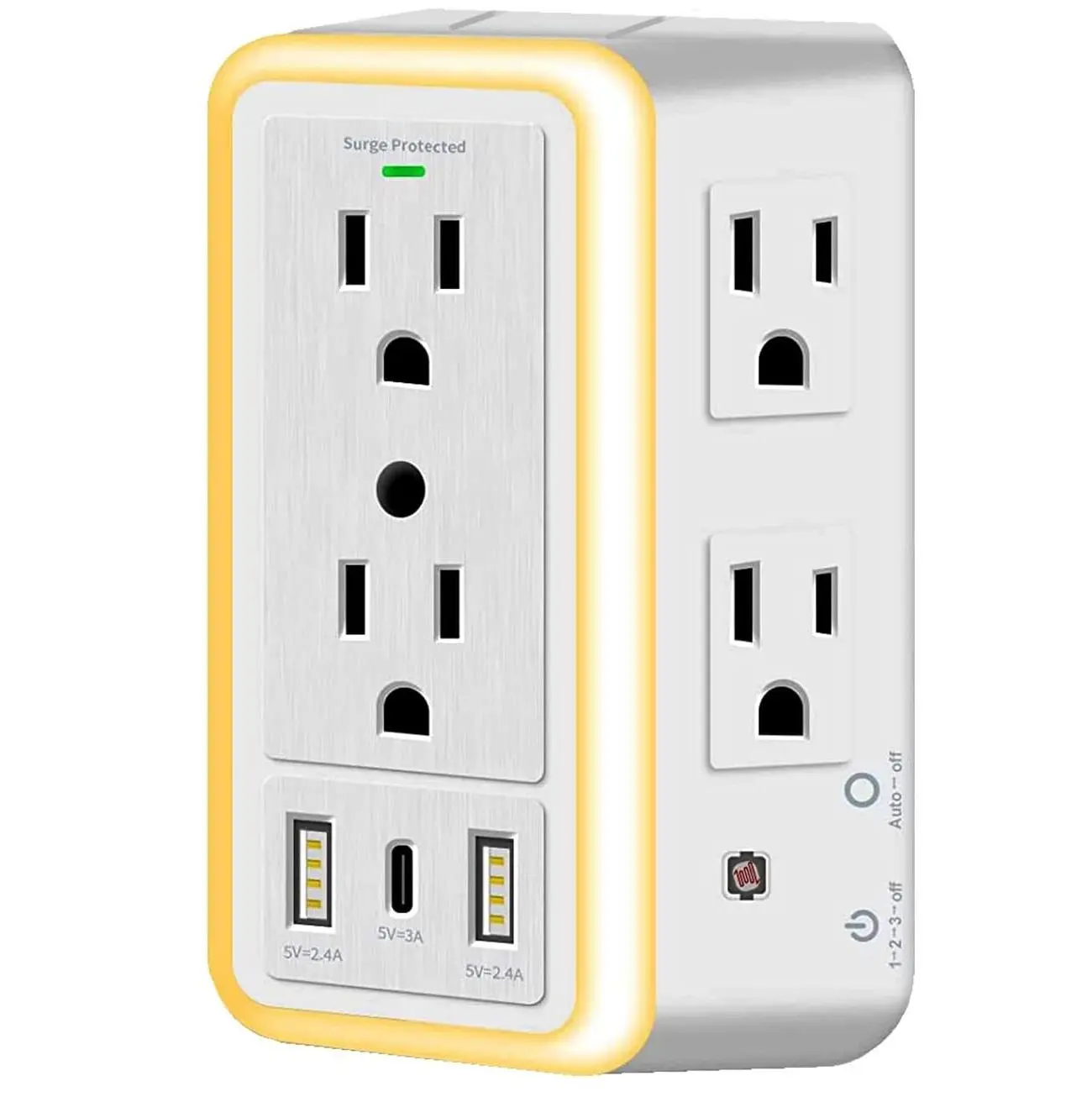 wall socket extender,6-Outlet Surge Protector Wall Outlet Extender with 2 USB Ports,1 Type-C & Night Light(3 Dimmable Levels),outlet power strip for Home Office