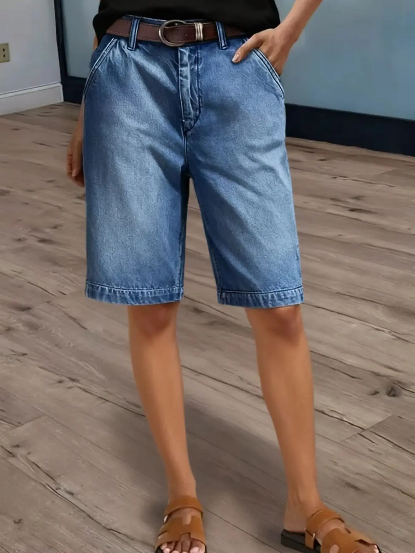 Women's High-Waisted Knee-Length Bermuda Shorts for Casual and Vacation Wear