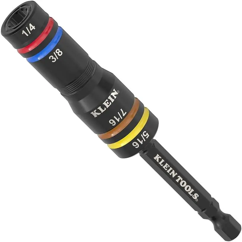 Klein Tools 651QS Quad Socket, 4 Sizes in 1 Socket, 4-in-1 Color Coded SAE Impact Rated, Heavy Duty, 1/4-Inch Drive, 3-1/2-Inch Shaft