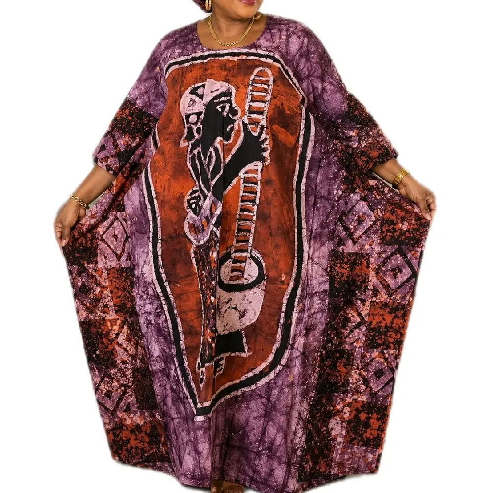 Women's African Batik Boubou Maxi Dress - Free Size, Kampala Tie-Dye Cotton, Elegant Comfortable, Casual Dresses,  Elegance Women's Clothes for all season.