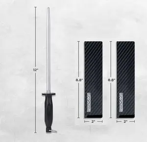 Carbon Steel 12" Professional Honing Rod & Knife Guard with Carry Case for Chef & Butcher Knives, Non-Slip Safety Handle, High-Quality Steel