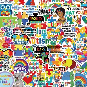 Autism Awareness Themed Sticker (50pcs), Colorful Self Adhesive Decor Paper, Decor Sticker for Gift Greeting Card Water Bottle Laptop Phone Cellphone, Ornaments