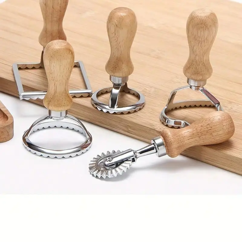 5pcs Deluxe Pasta Maker Set - Premium Wooden Handles, Easy-to-Use Stamp & Cutter Wheels for Homemade Ravioli, Spaghetti, Tortellini, Lasagna, Dumplings - Perfect for Beginners & Professionals