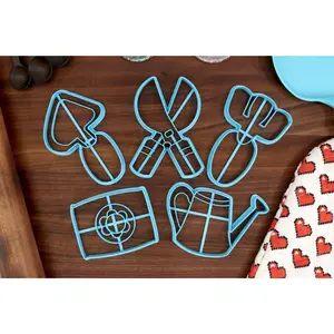 Summer Gardening Cookie Cutters Set 2 - Trowel, Watering Can, Seed Pouch, Hedge Shears, Gardening Fork