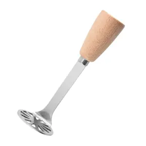 2 Count Premium Kitchen Tool Set Mini Stainless Steel Mashers with Wood Handle for Beans and Veggies Durable Reusable Comfort Grip Design 5.9 Inches Length