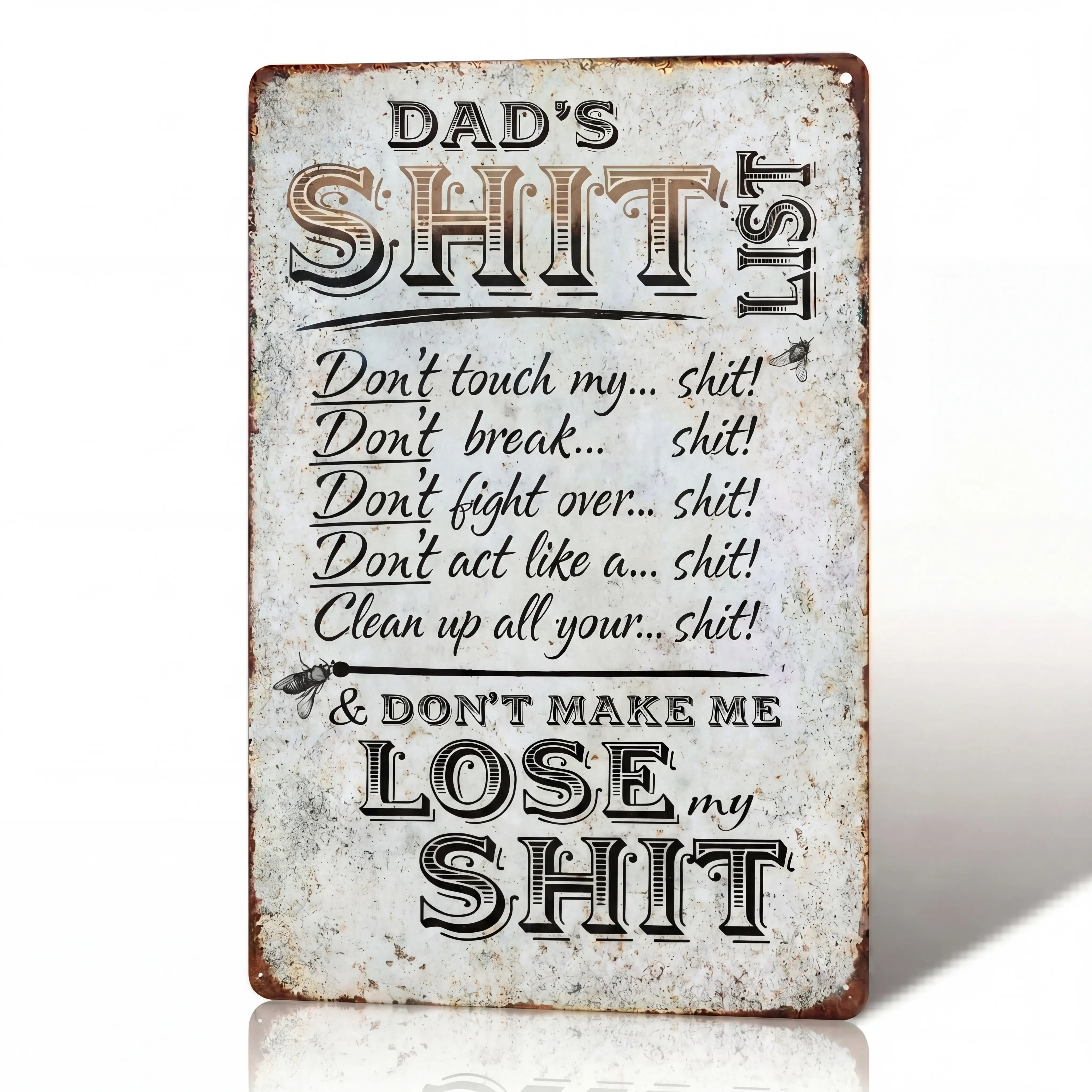 Funny "Dad's Rule List - Don't Make Me Lose My Shit" Metal Plaque Sign, Decorative Wall Sign, Home Aesthetic Novelty Home Decor Gifts, Signage for Living Room