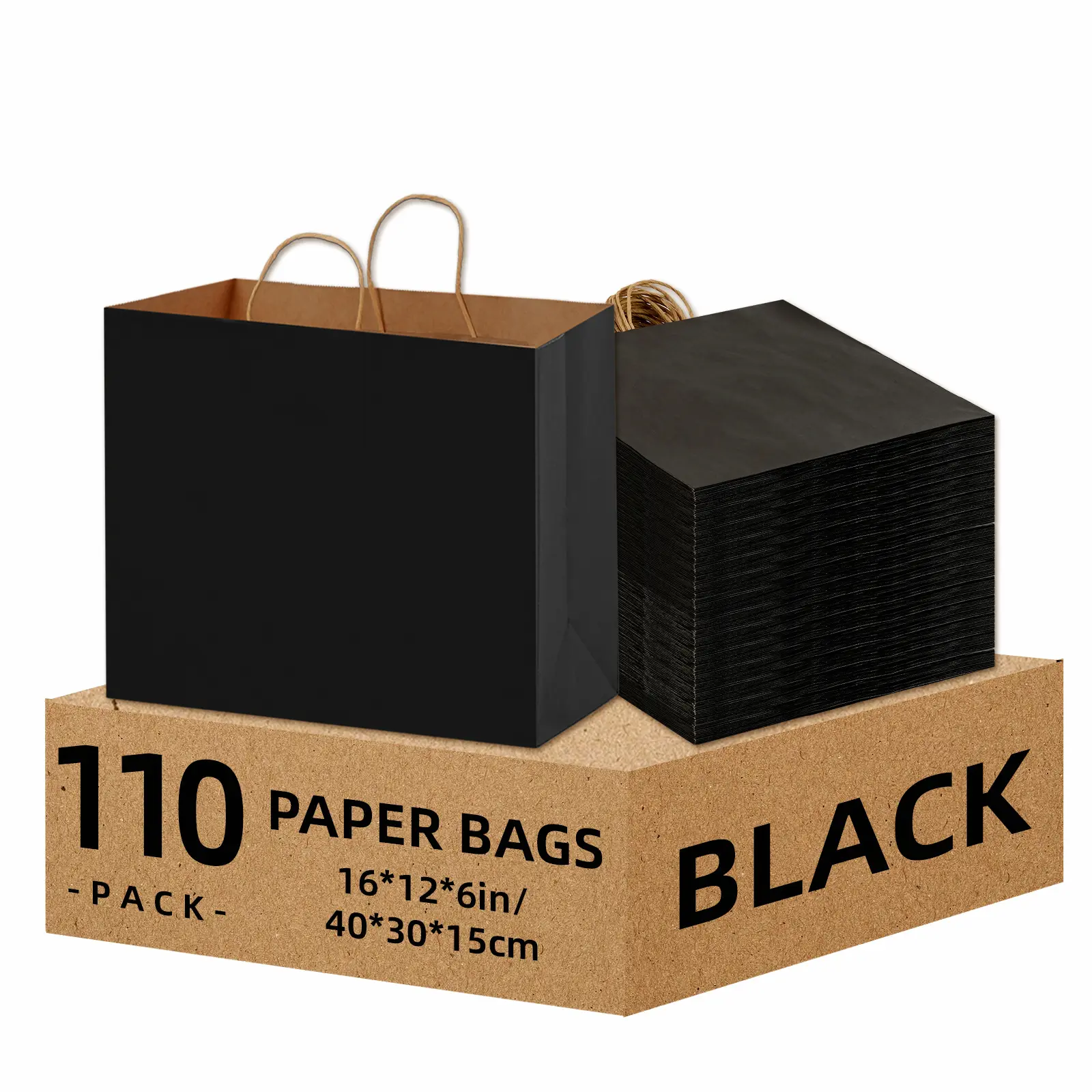 TOMNK 110pcs black hand-held paper bags, high-end and luxurious, convenient for storing small business retail bags, takeaway packaging bags, New Year gift bags, suitable for commercial goods, wedding party gift bags