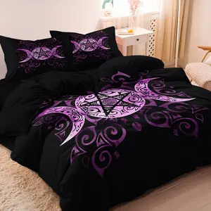 3pcs Pink purple pentagram and moon, Bohemian style Digital Printing Duvet Cover Set (Including 1 Duvet Cover & 2 Pillowcases, No Core), Bedding Set For Home Bedroom Hotel