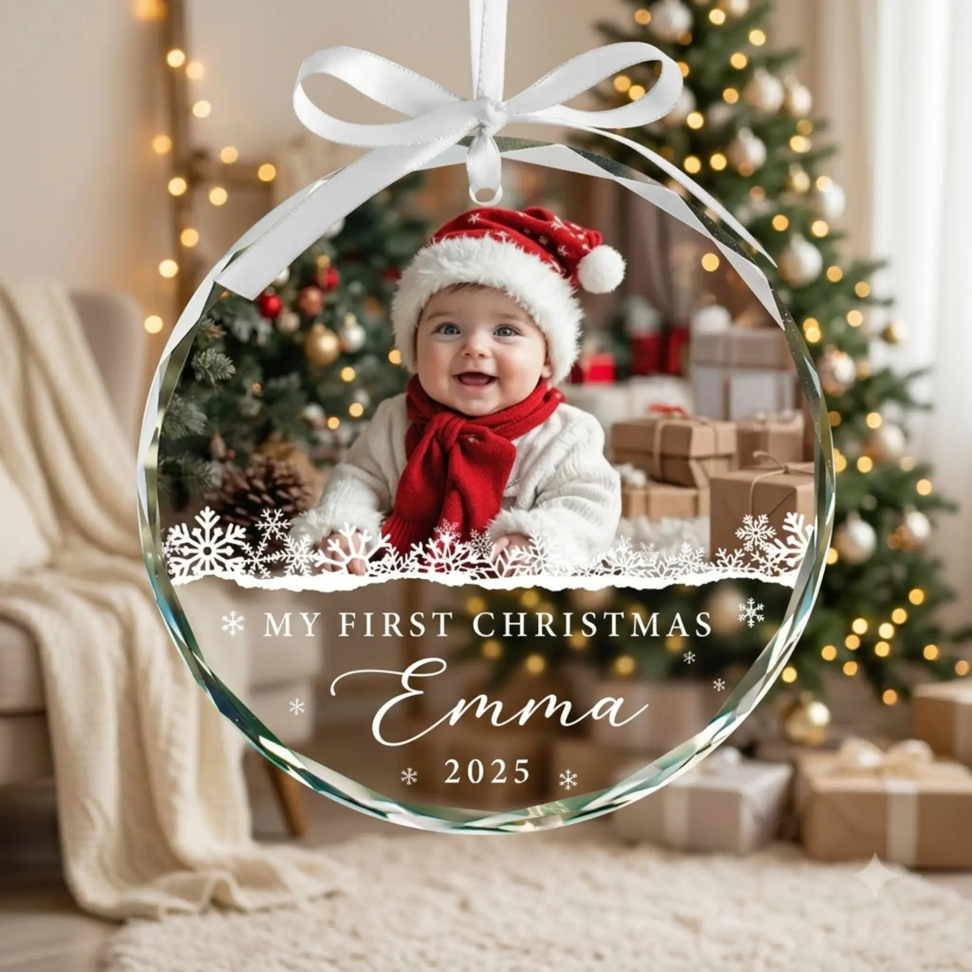 Custom Baby Photo Christmas Ornament, Personalized First Christmas Gift, Newborn Picture Decoration, Gift for Grandparents