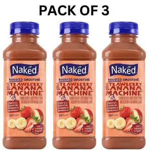 Pack of 3 Naked Boosted Smoothie Strawberry Banana Machine, 15.2 fl oz Bottles – Strawberry Banana Fruit Smoothie Drink with Vitamins C, E, B6 & B12, No Added Sugar, Gluten Free, Vegan, Ready-to-Drink Breakfast & Snack Beverage