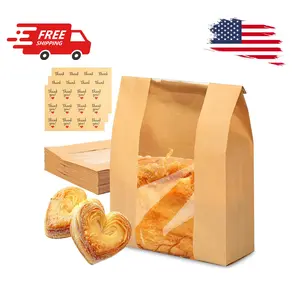 30 Pcs Bread Bags for Homemade Bread, 13.7 x 8.3 x 3.5 Inch Large Sourdough Kraft Paper with Clear Window