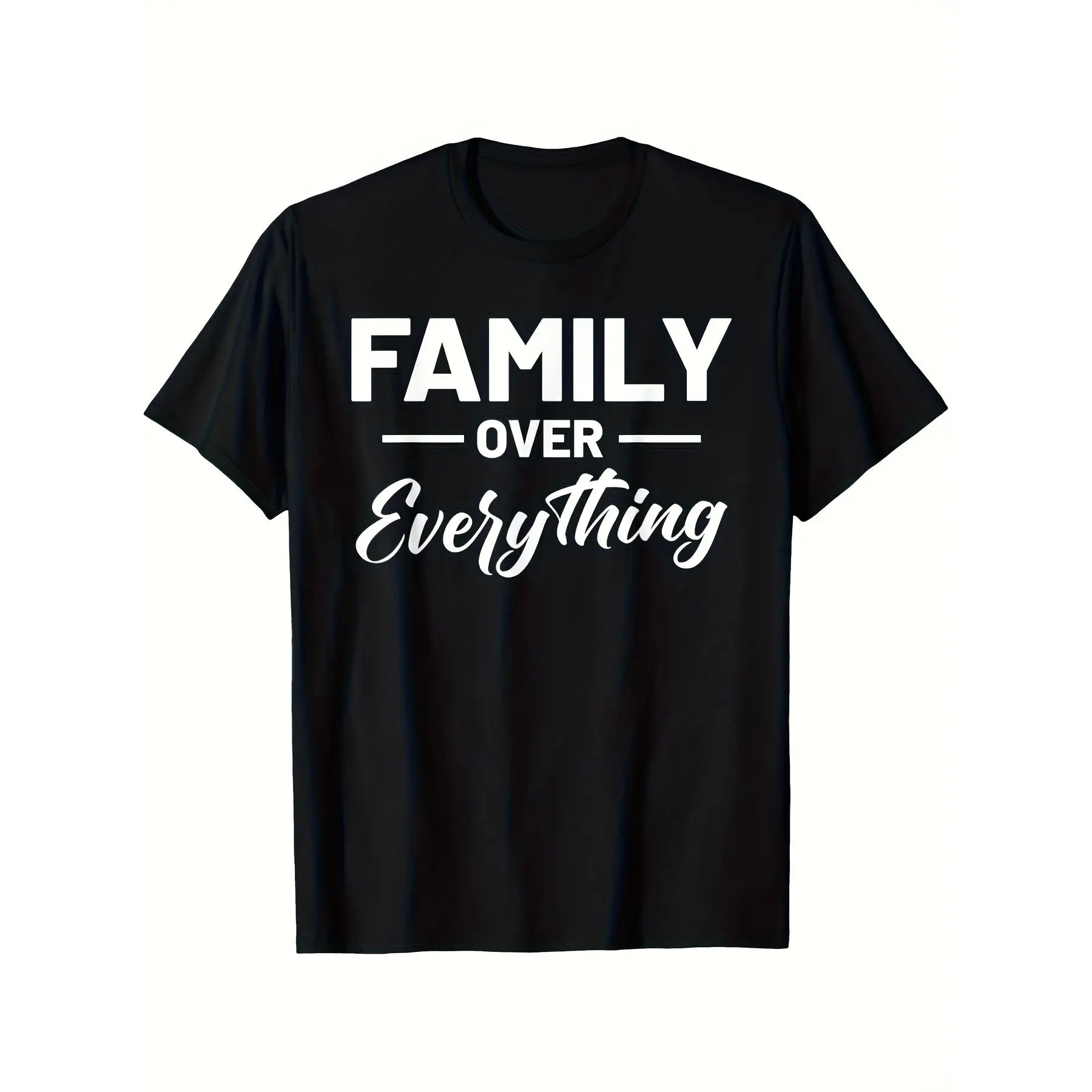 Family Over Everything Matching T-Shirts for Men & Women - Heavyweight 180gsm Premium Cotton Crew Neck Tees with White Family Slogan Print, S-3XL Sizes, Black Retro Shirts for Family Outfits, Gifts, Travel & Casual Attire