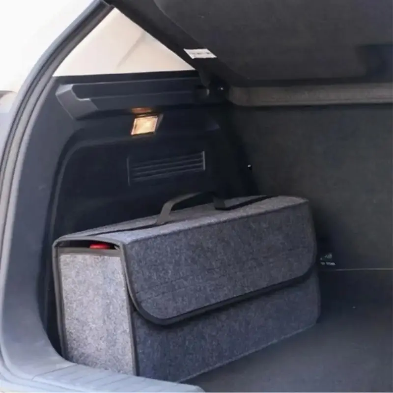 Large Capacity Felt Car Trunk Storage Box, Portable Foldable Car Trunk Organizer, Car Interior Storage Container with Handle, Universal Car Accessorie