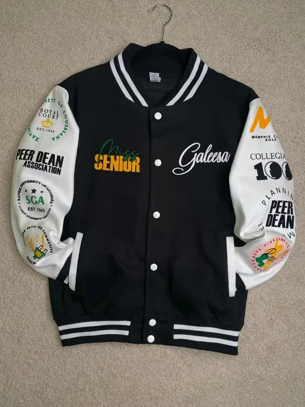Custom Letterman Jacket - 100% Soft Cotton Silver Button Closure Unisex Fit with Front Chest Corner Sleeves & Large Back Print Options