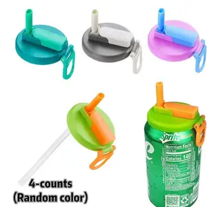 4-Pack Beverage Can Lids, 4 Colors Reusable Straw Covers, Ideal for Soda, Drinks, Juice, Party Supplies Set, Versatile Use, Durable and Convenient