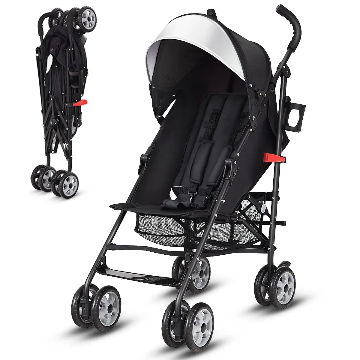 Lightweight Stroller, Compact Travel Stroller, Infant Stroller w/Adjustable Backrest & Canopy, Cup Holder, Storage Basket, 5-Point Harness, Easy Fold, Umbrella Stroller for Toddler