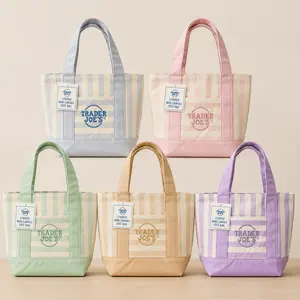 Trader Joe’s Striped Canvas Tote Bag - Cute Versatile Reusable Handbag, Lightweight Portable Daily Shopping Accessory, 4 Pastel Color Options (Trader Joes Bag)
