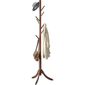 Coat Rack Freestanding, Coat Stands Entryway,  Coat Rack Hat Hanger 8 Hook for Jacket, Purse, Scarf Rack, Umbrella Tree Stand (Brown)