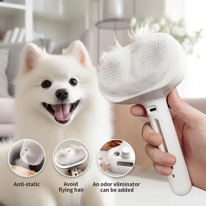 Pet Steam Brush, Self-cleaning Hair Removal Comb with Water Tank & Spray for Grooming, Pet Grooming Brush, Dog & Cat Grooming Supplies, Fur Removal Tool