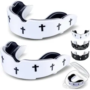2 Pcs Cross Mouth Guards Christian Teeth Armor Sport Game Guard with Case Religious Mouth Guards for Baseball Football Lacrosse Basketball Rugby Boxing Taekwondo